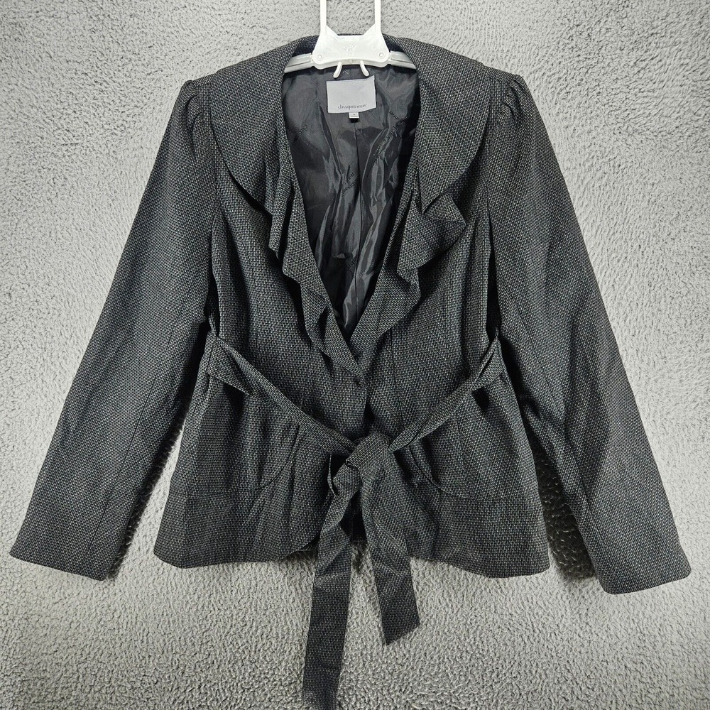 Classiques Entier Jacket Blazer Womens Size 14 Belted Wool Blend Black Gray - 14